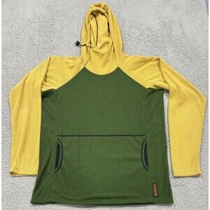 Melanzana Hoodie Mens Large Green Yellow Micro Grid Fleece Made in USA